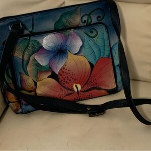 Floral Hand-Painted Leather Shoulder Bag